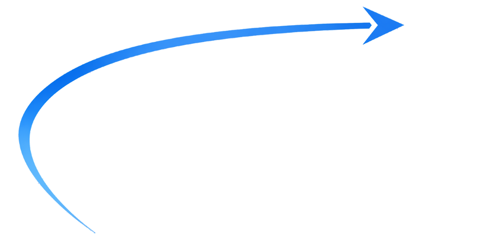 Curved blue arrow highlighting customer experience case studies