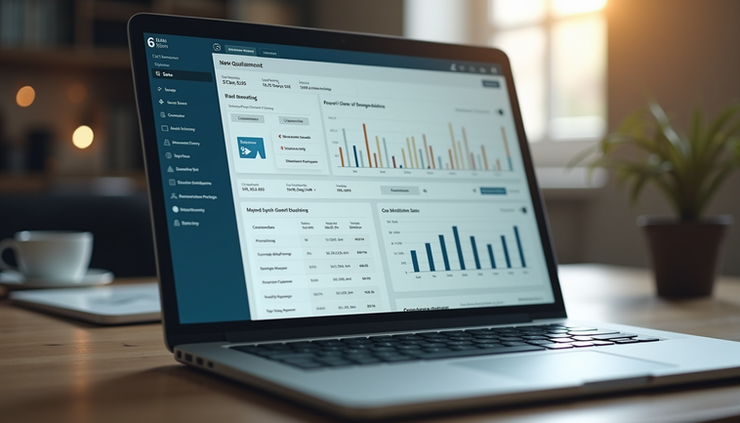 Eye-level view of a laptop screen showing a sales dashboard with lead metrics