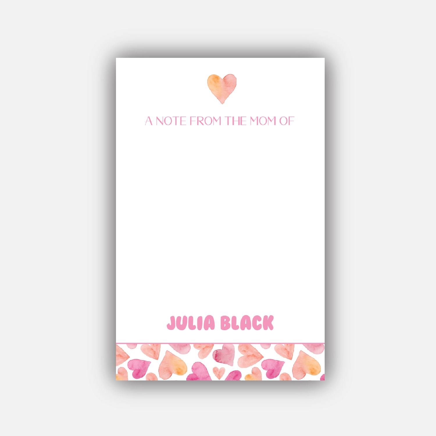 Watercolor Hearts Note from Mom