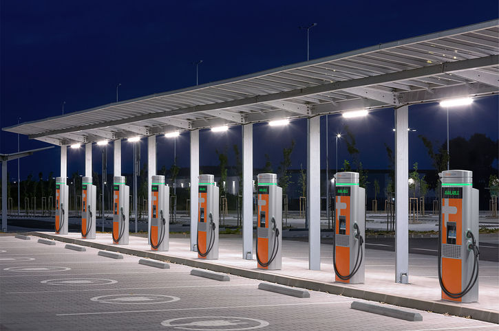 Night rendering of ChargePoint chargers under a solar canopy