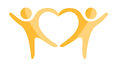 A yellow logo showing two people forming  a heart with their hands and feet.