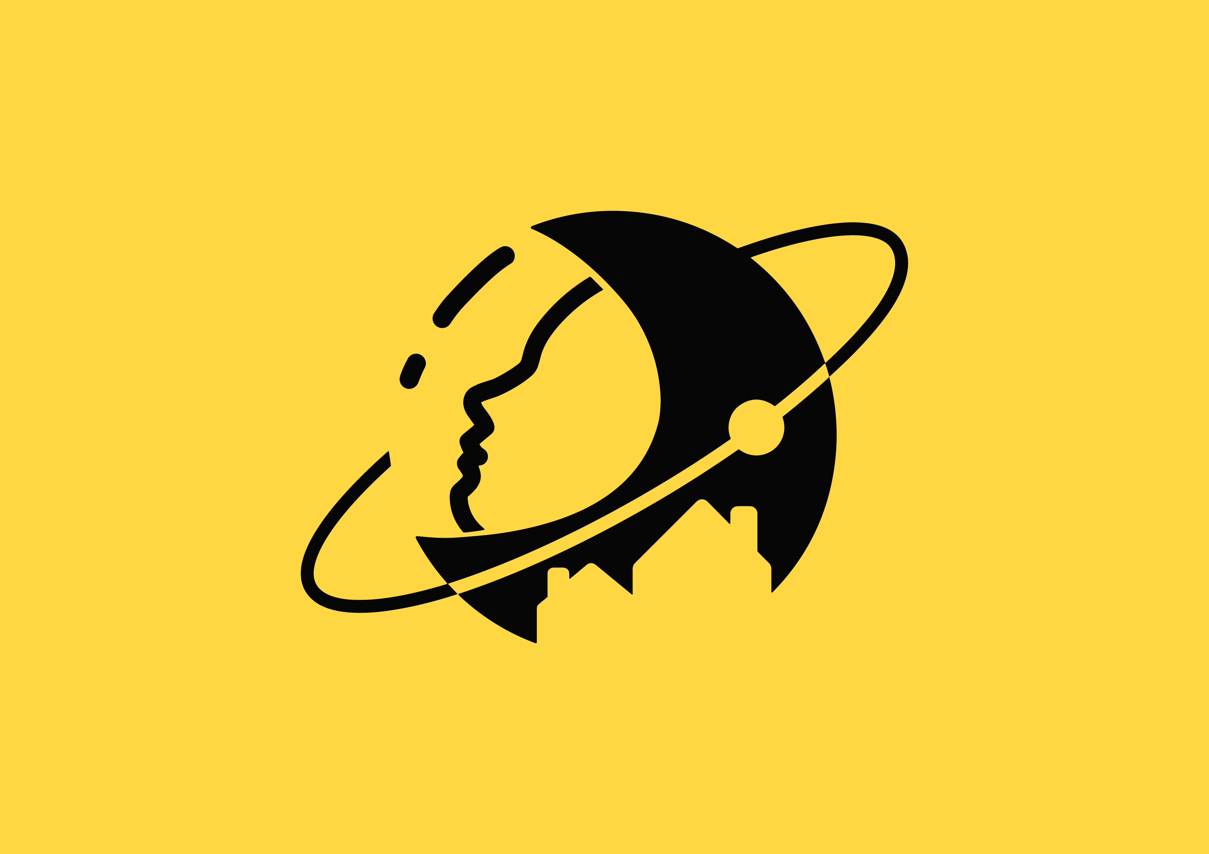 Black logo of Space Oasis Delft on a yellow background.
