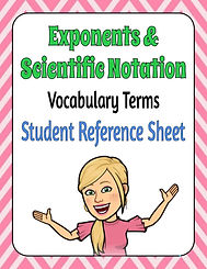Exponents & Scientific Notation Vocabulary for Student Centered Classroom Grade 7 - Liste