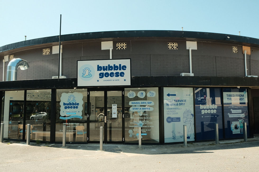 Exterior storefront of Bubble Goose Laundry, self service laundromat in Glen Osmond