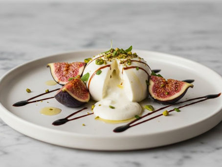 Burrata su keptomis figomis ir pistacijomis