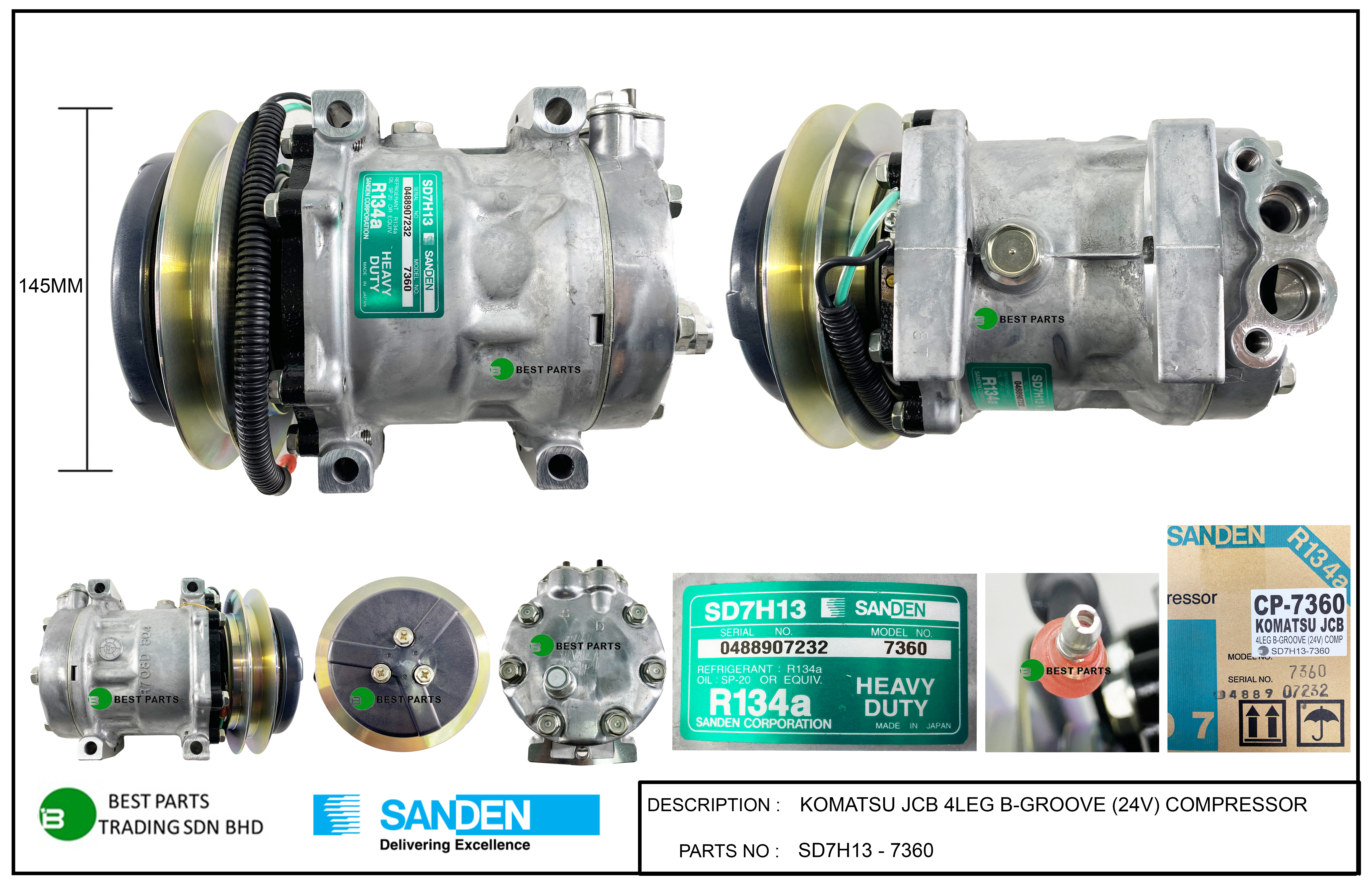 KOMATSU JCB (24V B-GROOVE) COMPRESSOR - SD7H13-7360