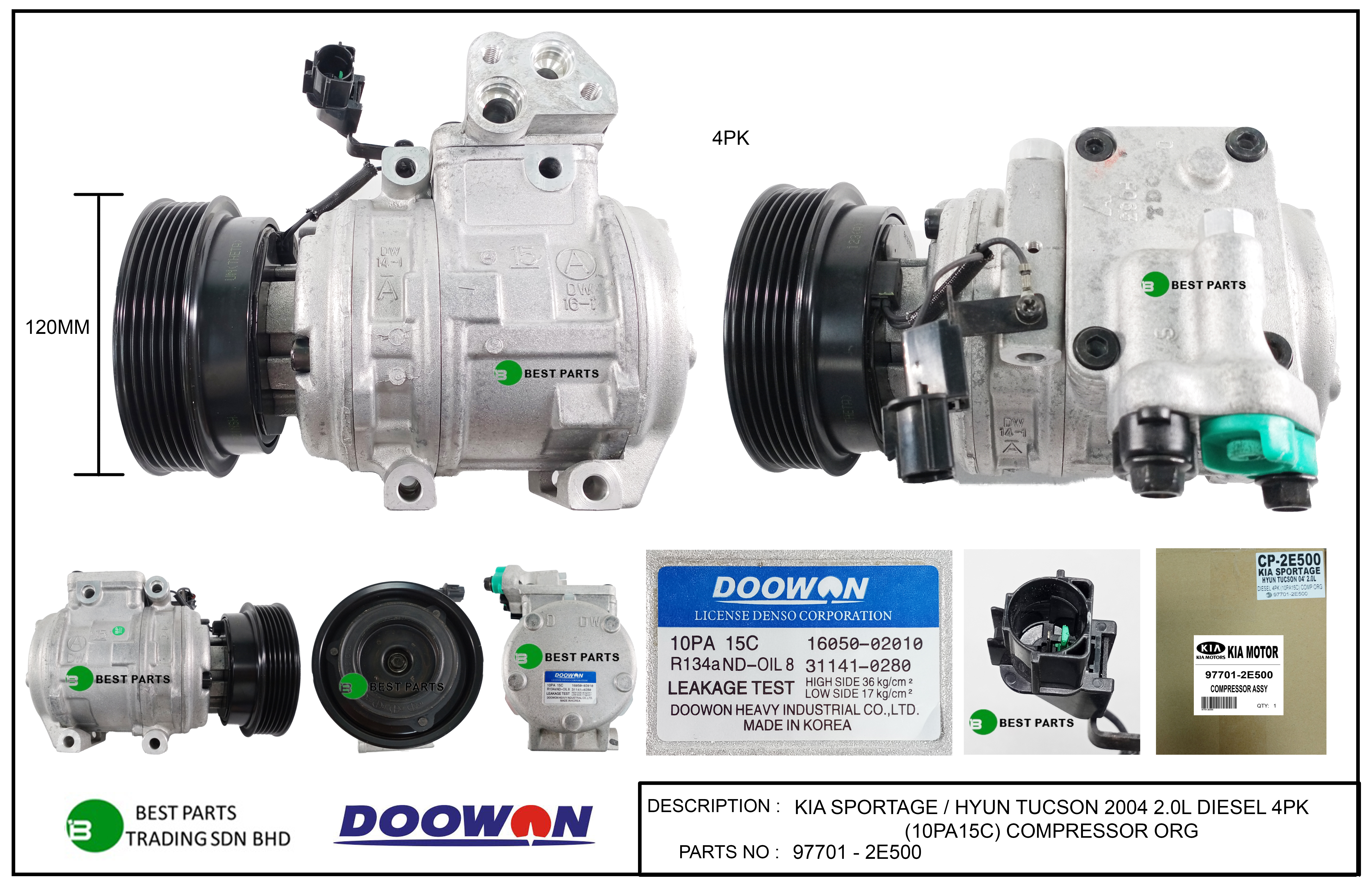 KIA SPORTAGE / HYUNDAI TUCSON 2004 (DIESEL) 4PK COMPRESSOR ORG - 97701-2E500