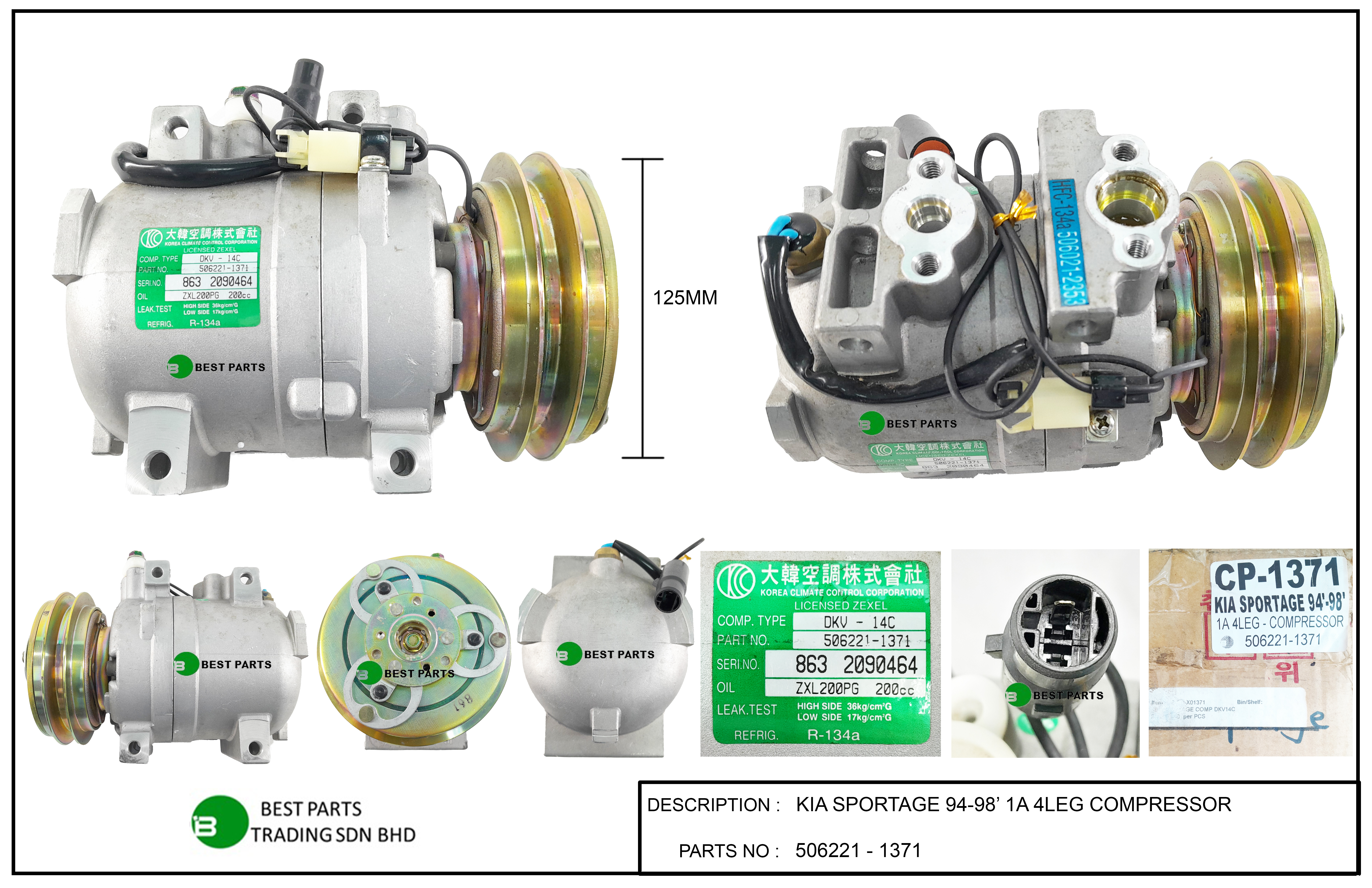 KIA SPORTAGE 1994-1998 COMPRESSOR ORG - 506221-1371