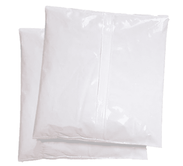 Two white plastic cold-storage gel packs on a white background.