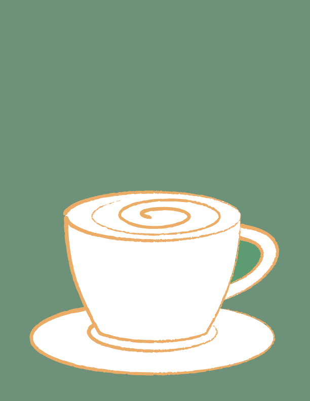 A GIF of the logo, including a cup of coffee, with steam blossoming into the shape of a flower. 