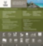 Folleto del Parque del Jaguar: actividades y servicios como senderismo, ciclismo y miradores. Incluye íconos y texto descriptivo en verde.