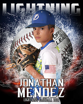 Baseball sports portrait of a young ballplayer posing with a glove and winding up for a pitch. The image has a large baseball in the background and a colorful splash.