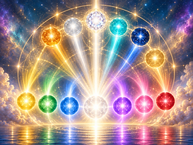 Représentation énergétique des 13 Rayons Sacrés et de leurs différentes fréquences vibratoires