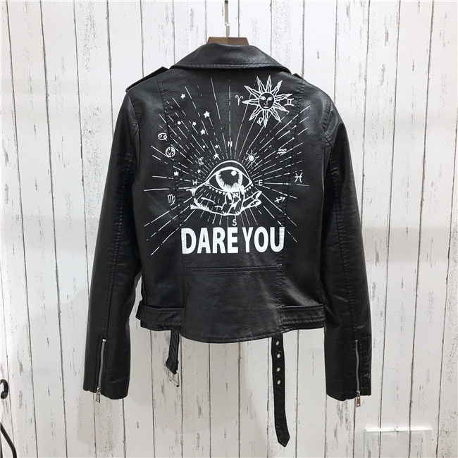 Miniatura: Women's Faux Leather Biker Jacket - Zip Up  Motorcycle Style Coat