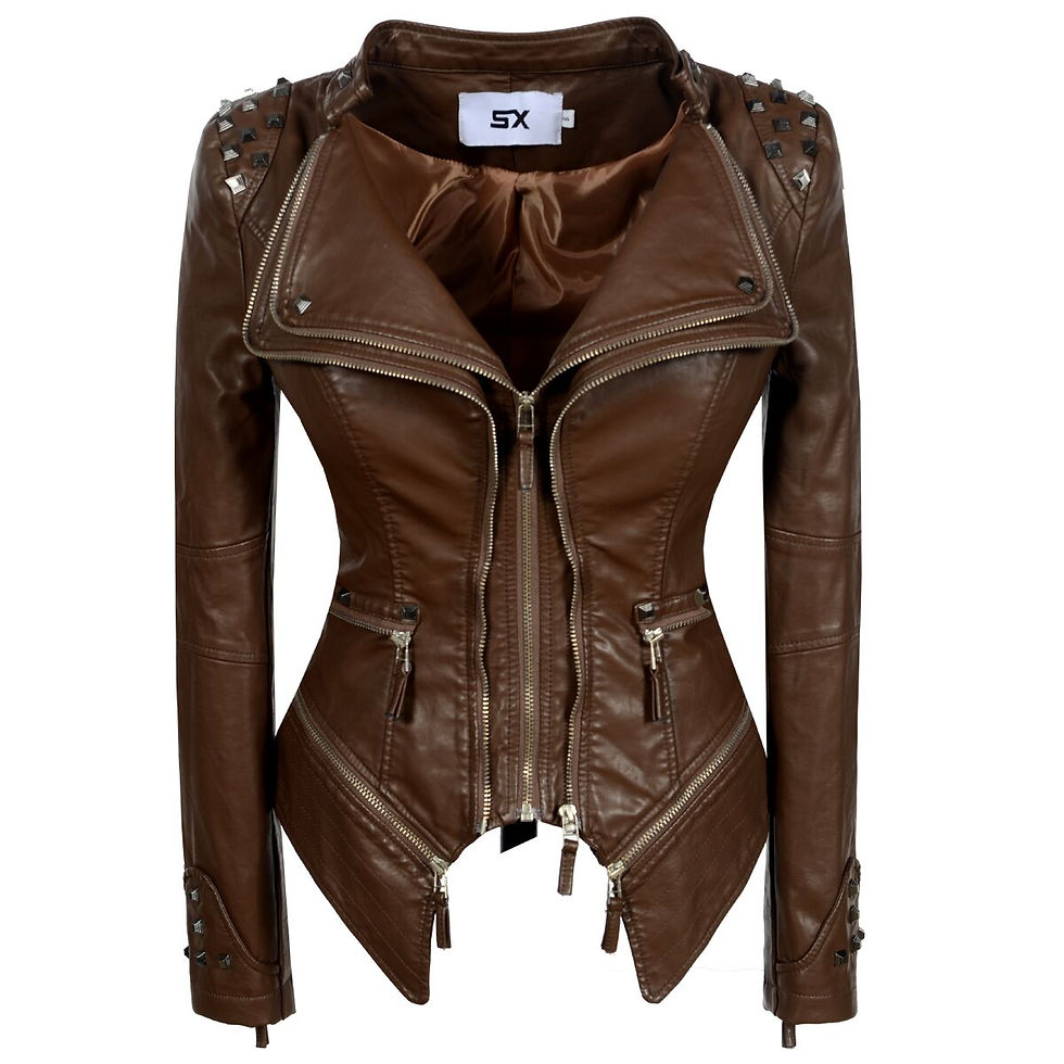 Miniatura: Women's Faux Leather Biker Jacket - Slim Fit Zip-Up