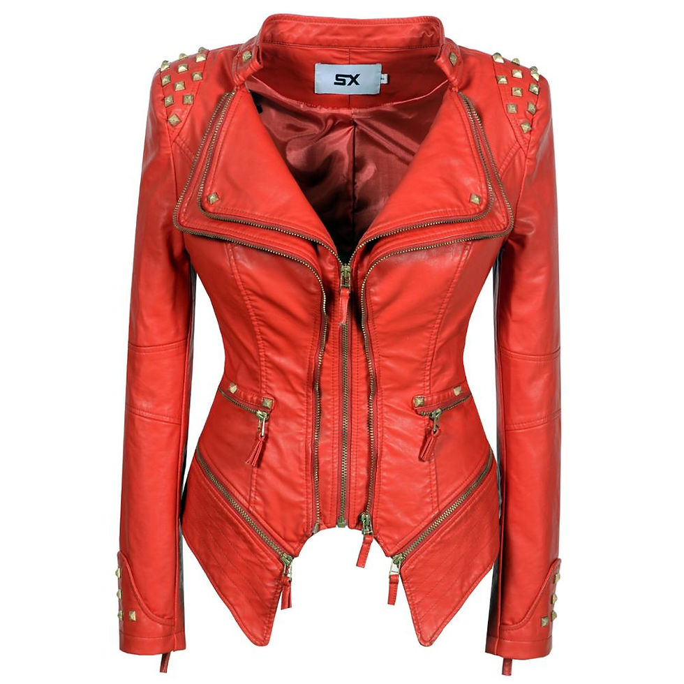 Miniatura: Women's Faux Leather Biker Jacket - Slim Fit Zip-Up