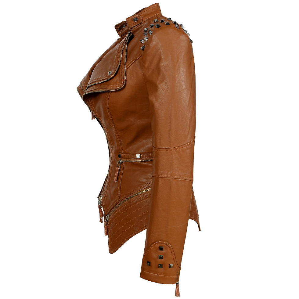 Miniatura: Women's Faux Leather Biker Jacket - Slim Fit Zip-Up