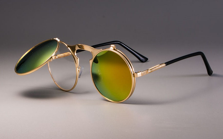 Miniatura: Women’s Retro Flip-Up Round Sunglasses – Double Lens Metal Frame