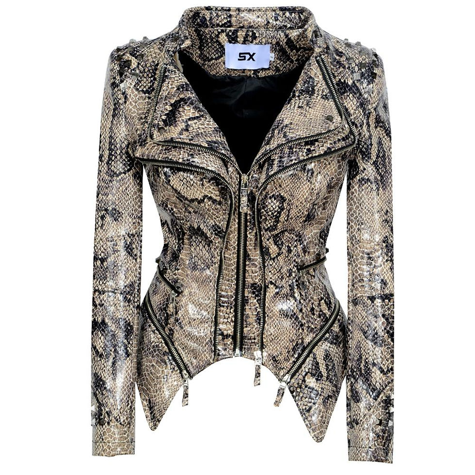 Miniatura: Women's Faux Leather Biker Jacket - Slim Fit Zip-Up