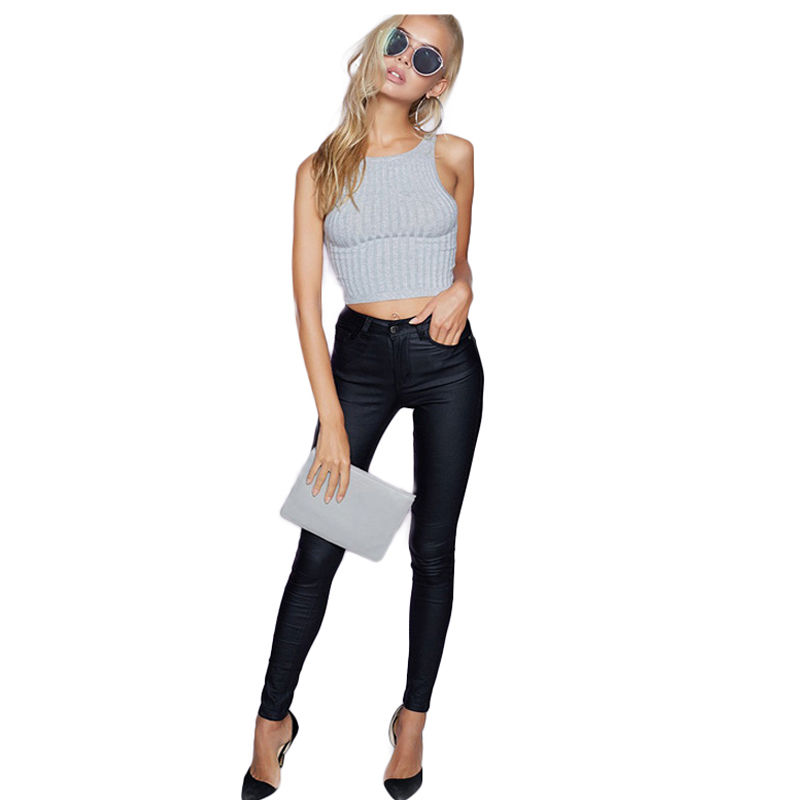 Miniatura: Tradução: Calça Feminina Skinny de Couro Sintético com Cintura Alta – Legging Ca