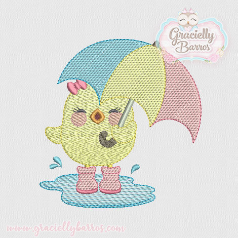 Matriz de Bordado Pintinho com Guarda Chuva Girl 01