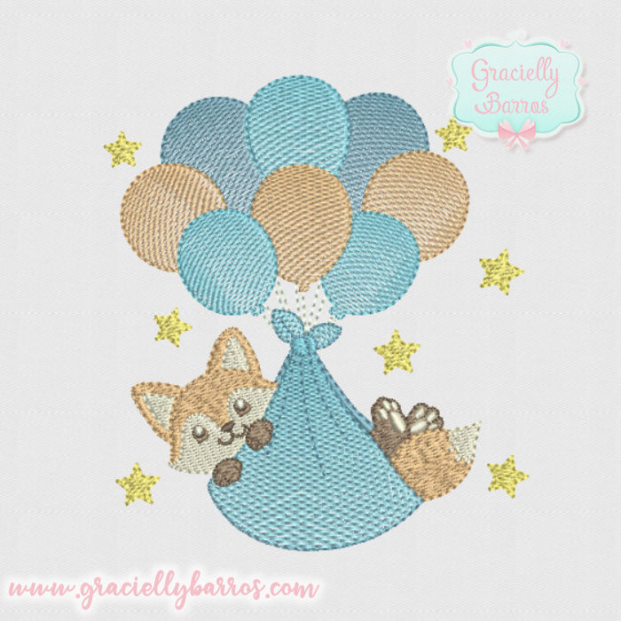 Matriz de Bordado Raposinha com Balões