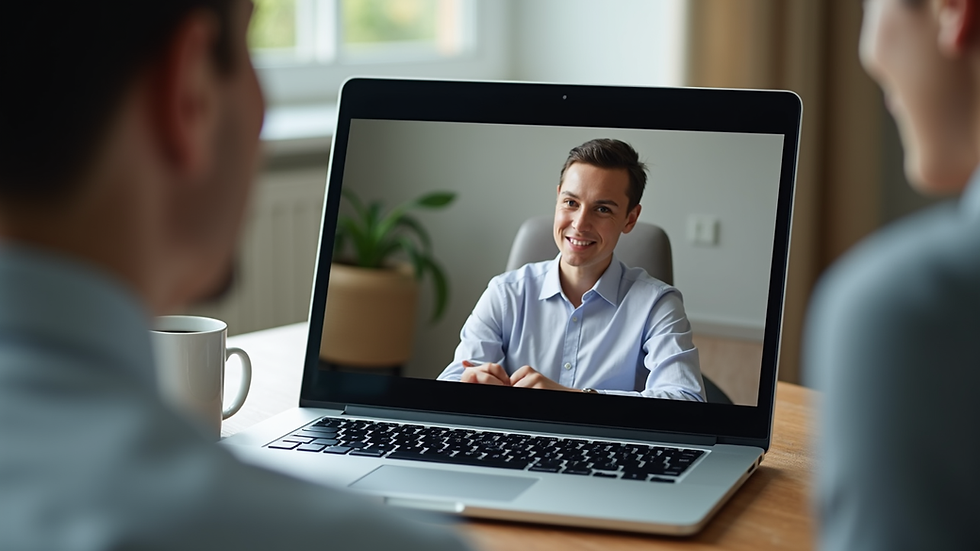 Close-up view of a laptop screen showing a video counselling session