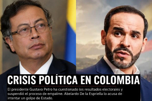 Gustavo Petro y Abelardo de la Espriella en una composición editorial que ilustra la tensión política en Colombia durante la controversia por los resultados electorales.