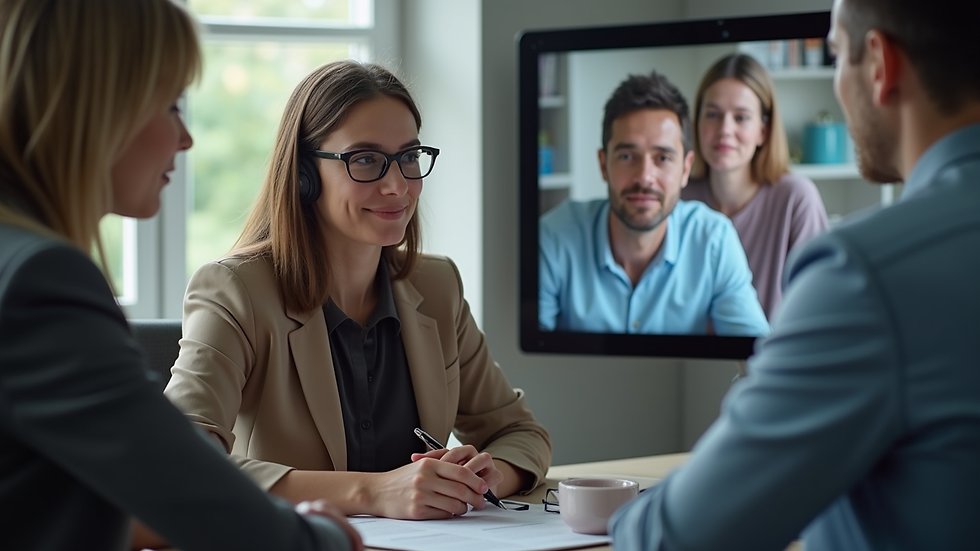 Close-up view of a legal consultation via video call