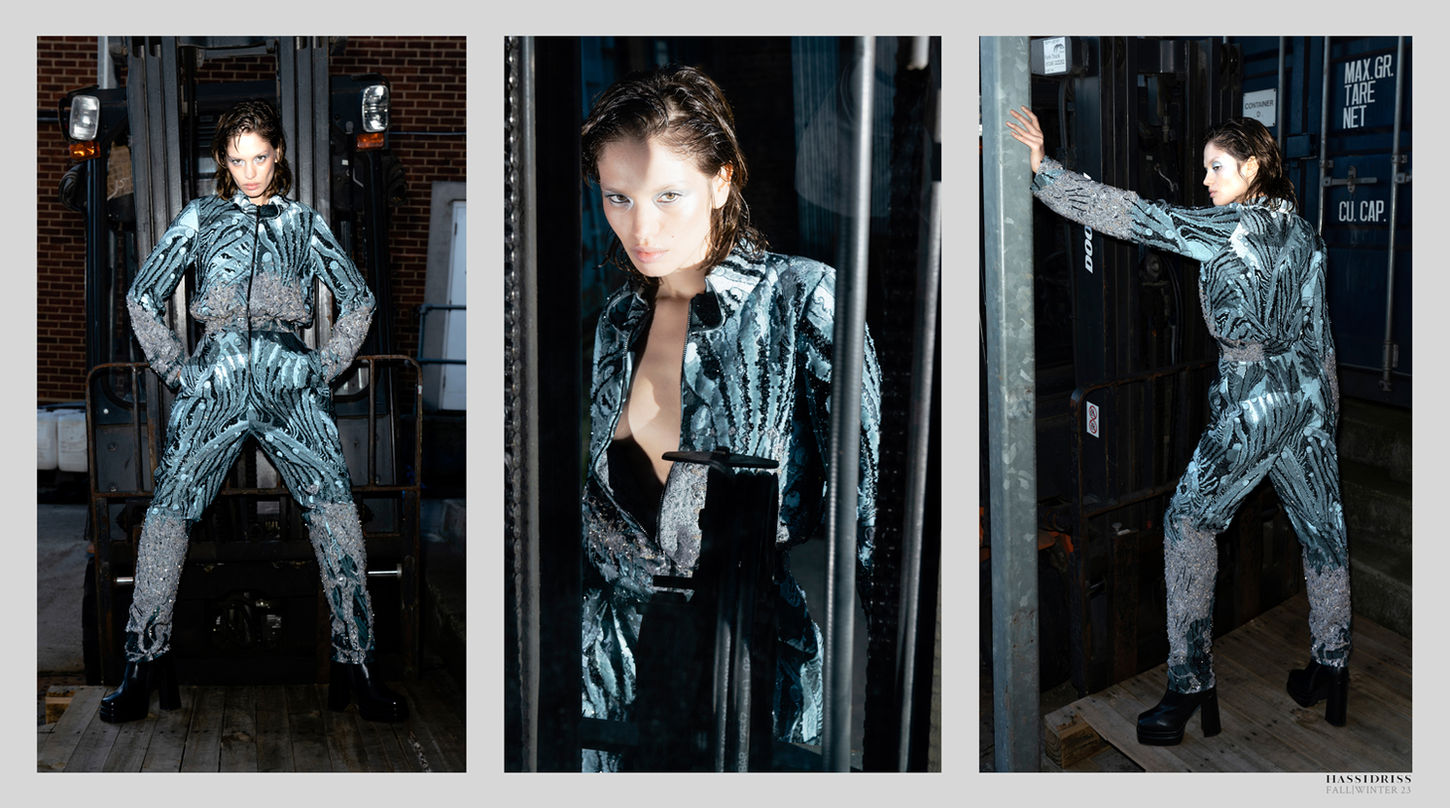 hassidriss threaded beaded black blue jumpsuit