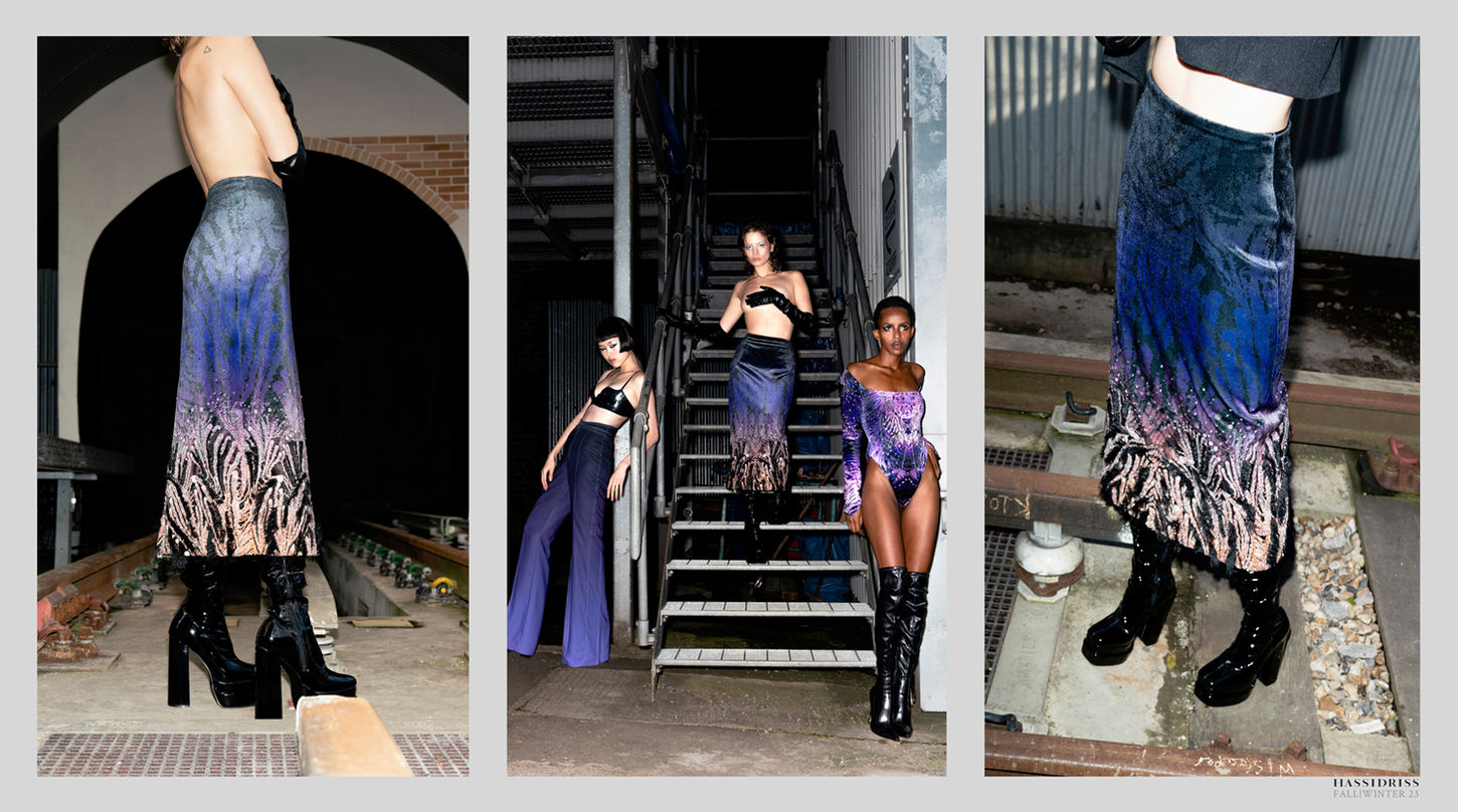 hassidriss plum orange threaded beaded velvet skirt