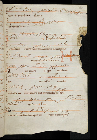 XII century manuscript from Klosterneuburg, with verses for the Advent IV Ave Maria