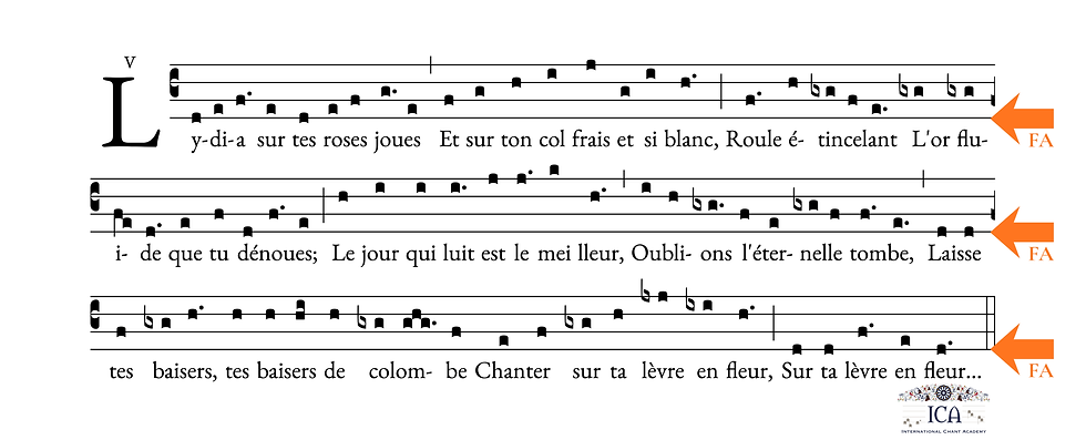 Lydia by Faure in chant notation, Mode V,  FA final, Lydian