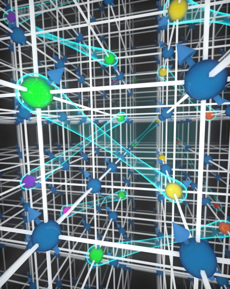 Graphic depicting the weak interactions between neutral atoms in an ultracold gas. ( Steven Burrows/JILA)