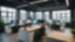 Eye-level view of a sleek open workspace with AI technology setup