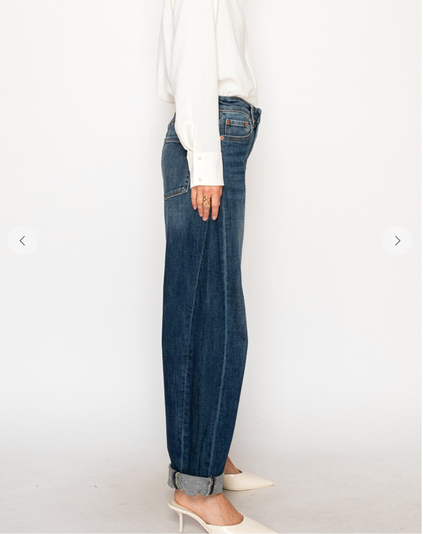 Thumbnail: High Rise Dark Wash Barrel Jeans