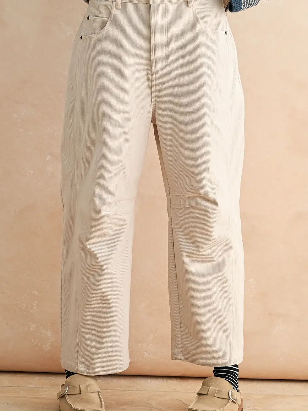 Cream Corduroy Barrel Pants