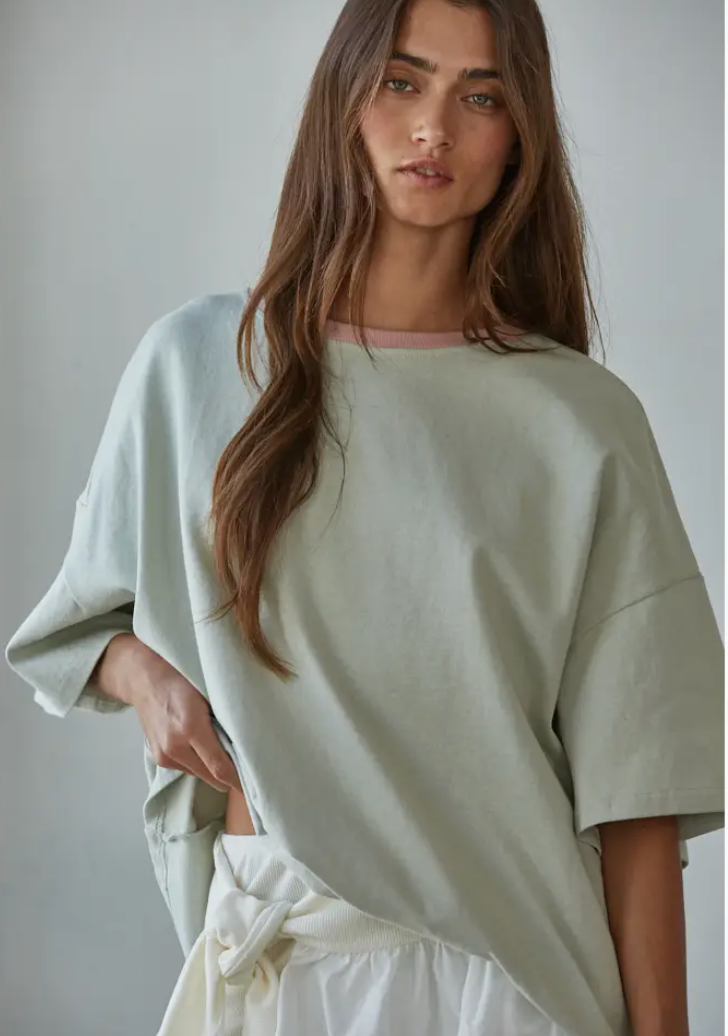 Dusty Sage Green Ringer Tee