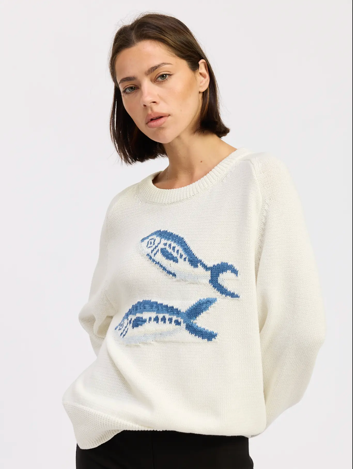 Long Sleeve Knitted Graphic Sardine Sweater