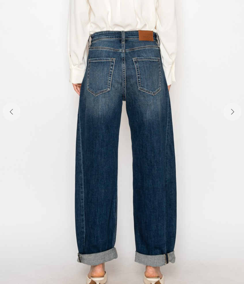 Thumbnail: High Rise Dark Wash Barrel Jeans