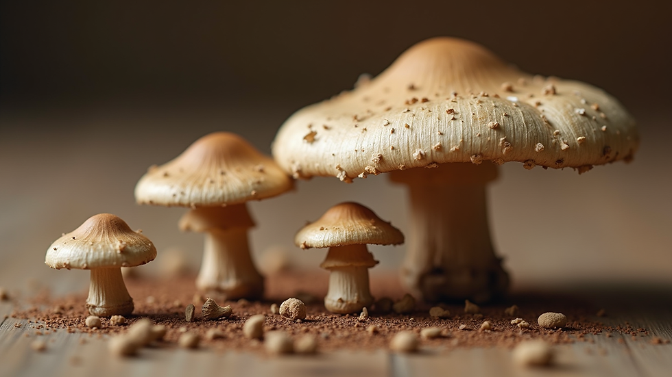 Close-up view of dried psilocybin mushrooms on a wooden surface