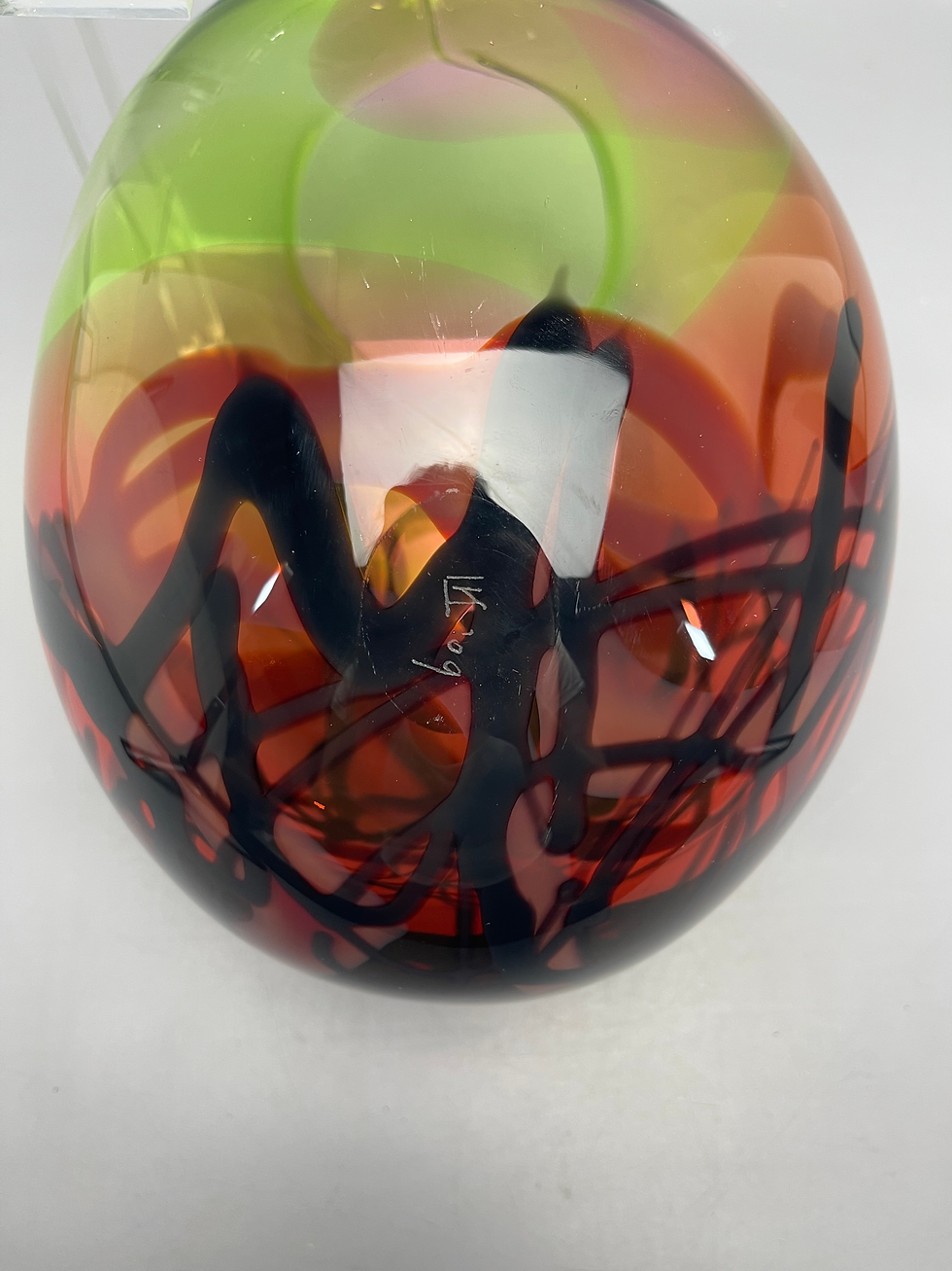 Thumbnail: Unieke groene, rode glazen object