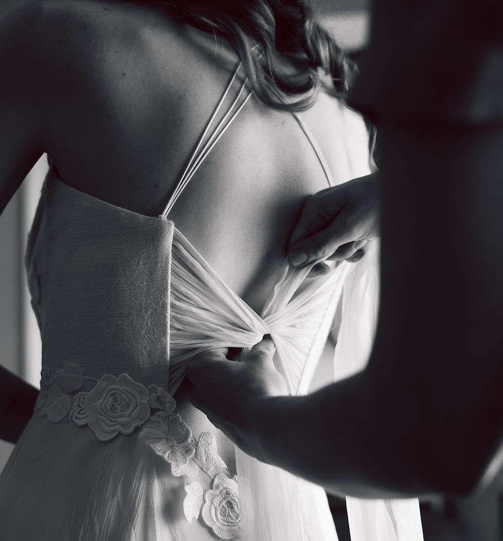 Getting ready photo of bride, wedding details
