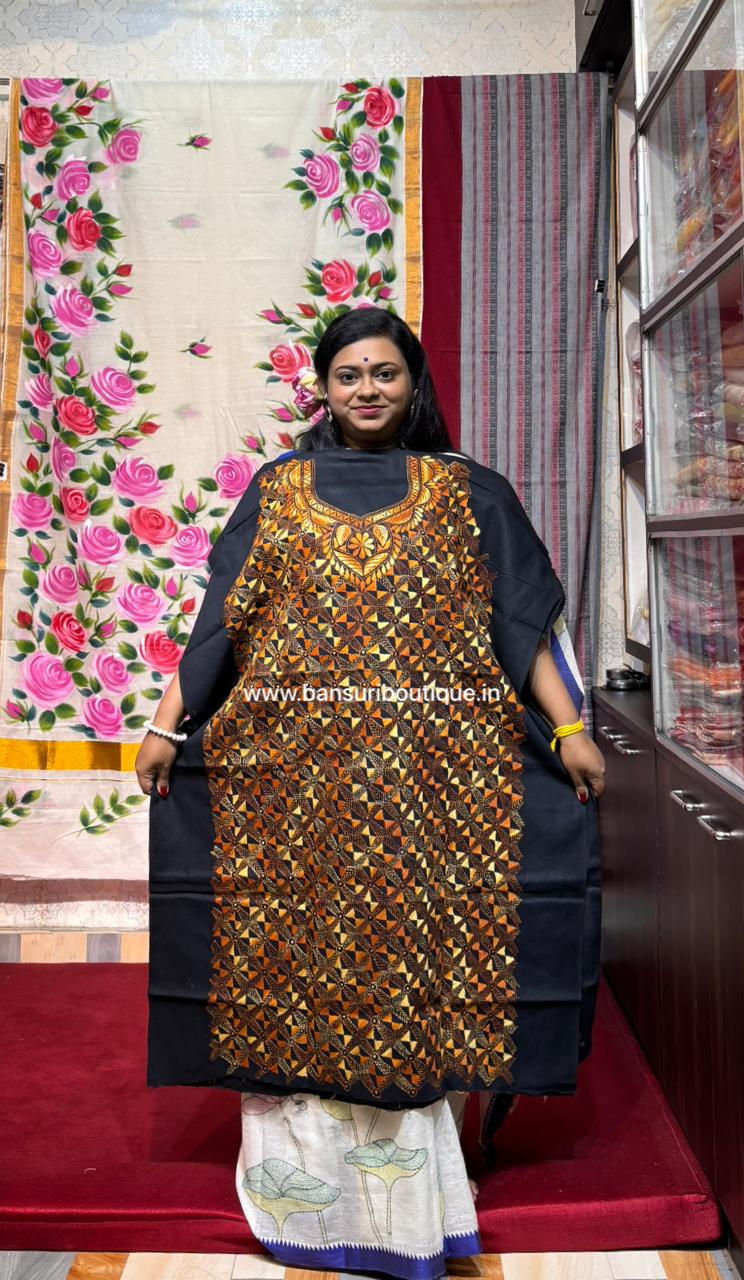 Pure Cotton Kantha Stitch Kurti Piece Black