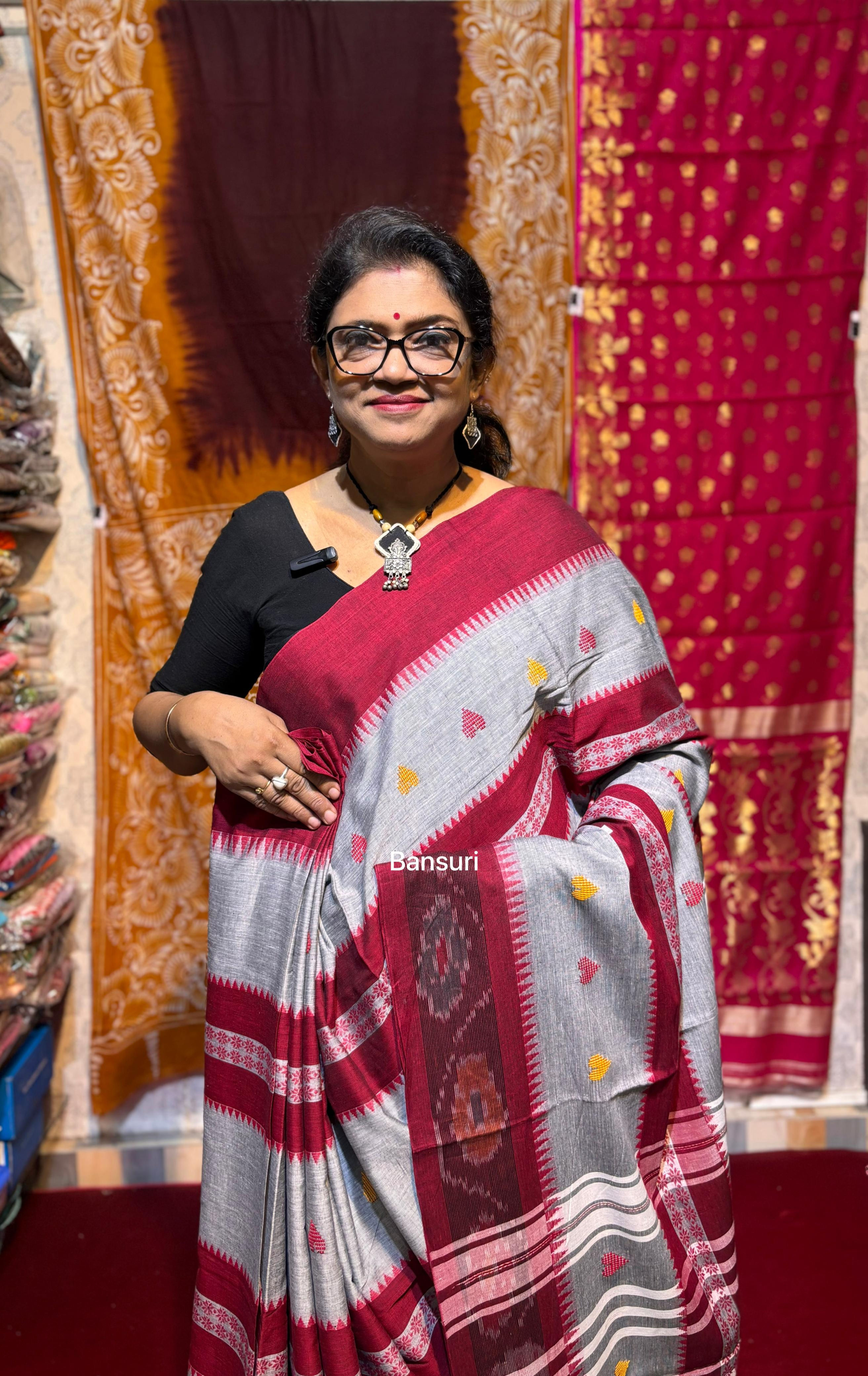 Pure Cotton Khadi Handloom Saree Blue Katki