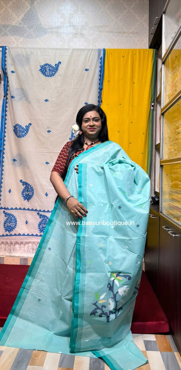 Thumbnail: Pure Cotton Needle Jamdani Bengal Handloom Light Sea Green