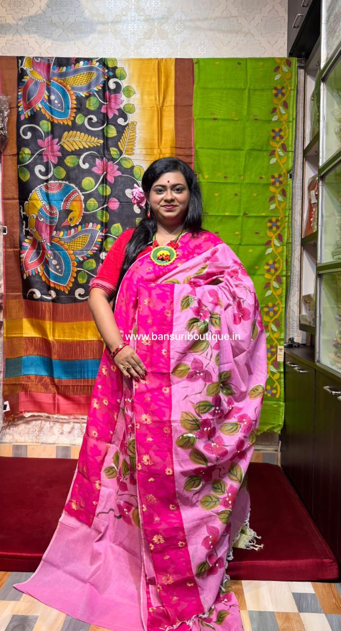Thumbnail: Handpainted Cotton Handwoven Saree Jamdani Border
