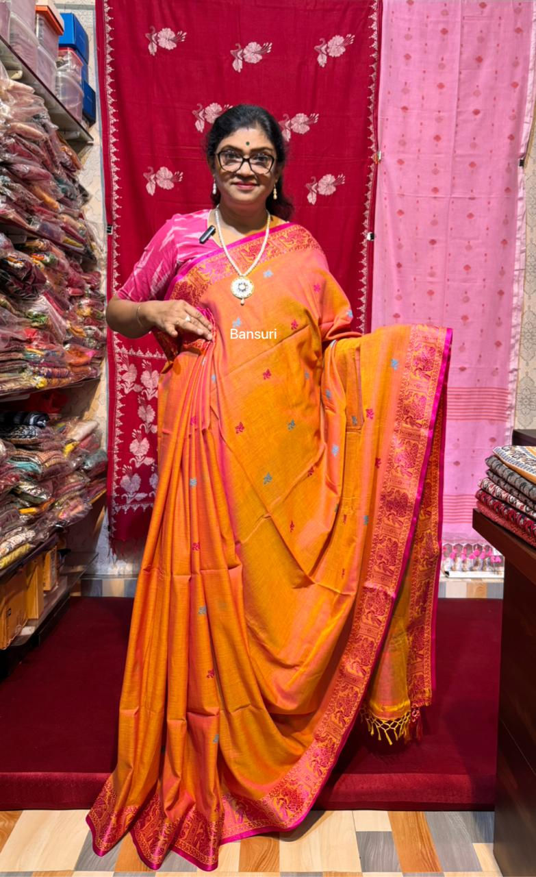 Thumbnail: Pure Cotton Baluchari Handloom Saree Dual Tone