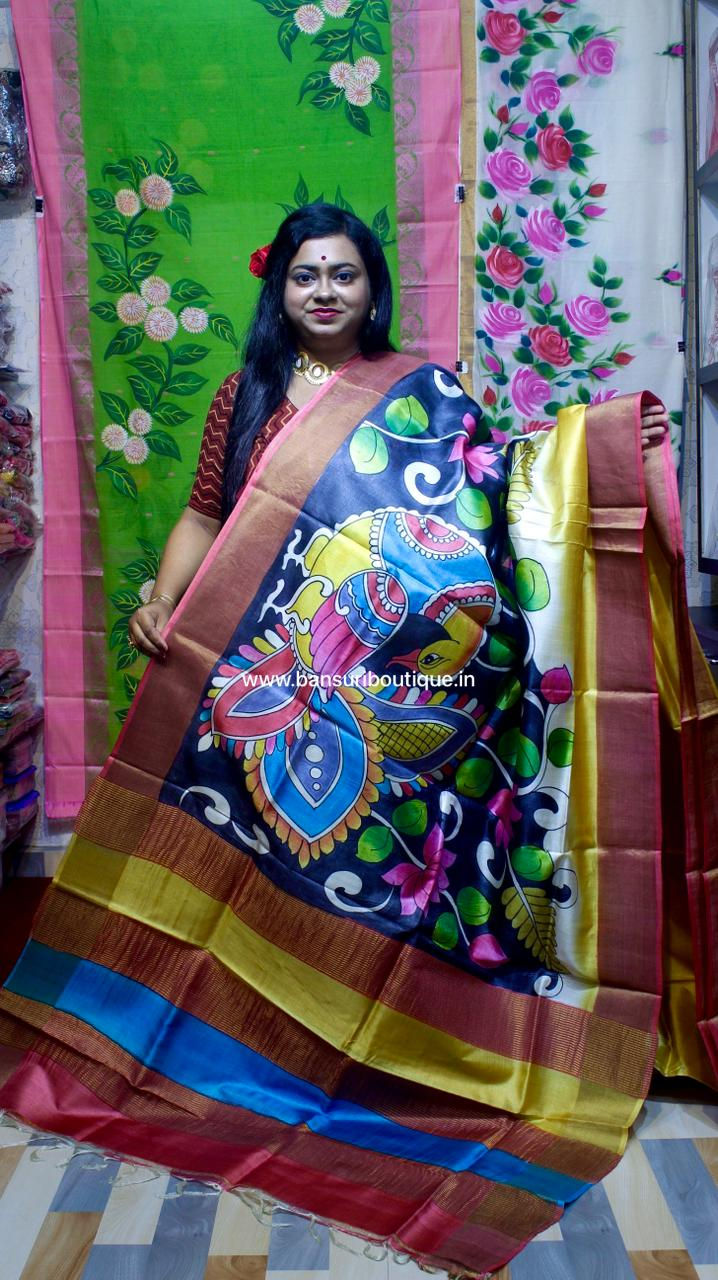 Thumbnail: Pure Tussar Silk Sarees Handpainting Kalamkari