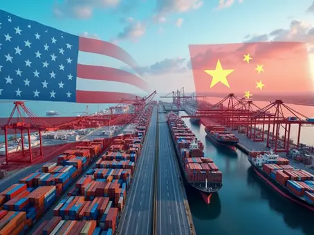 Visão aérea de um porto moderno com navios carregando containers, estradas e ferrovias conectando áreas urbanas e industriais, simbolizando investimento em infraestrutura na América Latina, representa